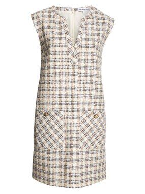 Veronica Beard Nomi Women's Sleeveless Tweed Shift Mini Dress Ivory Camel Size 8